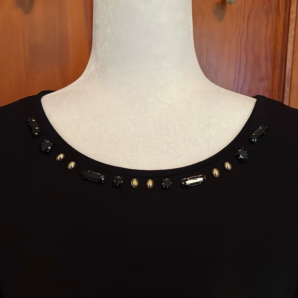 Vince Camuto Embellished Boatneck Sheer Sleeve Blouse